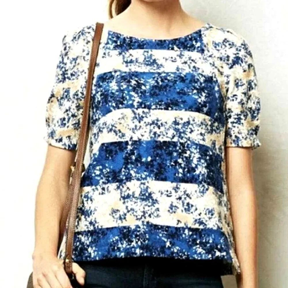 Anthropologie Striped Floral Abstract Top